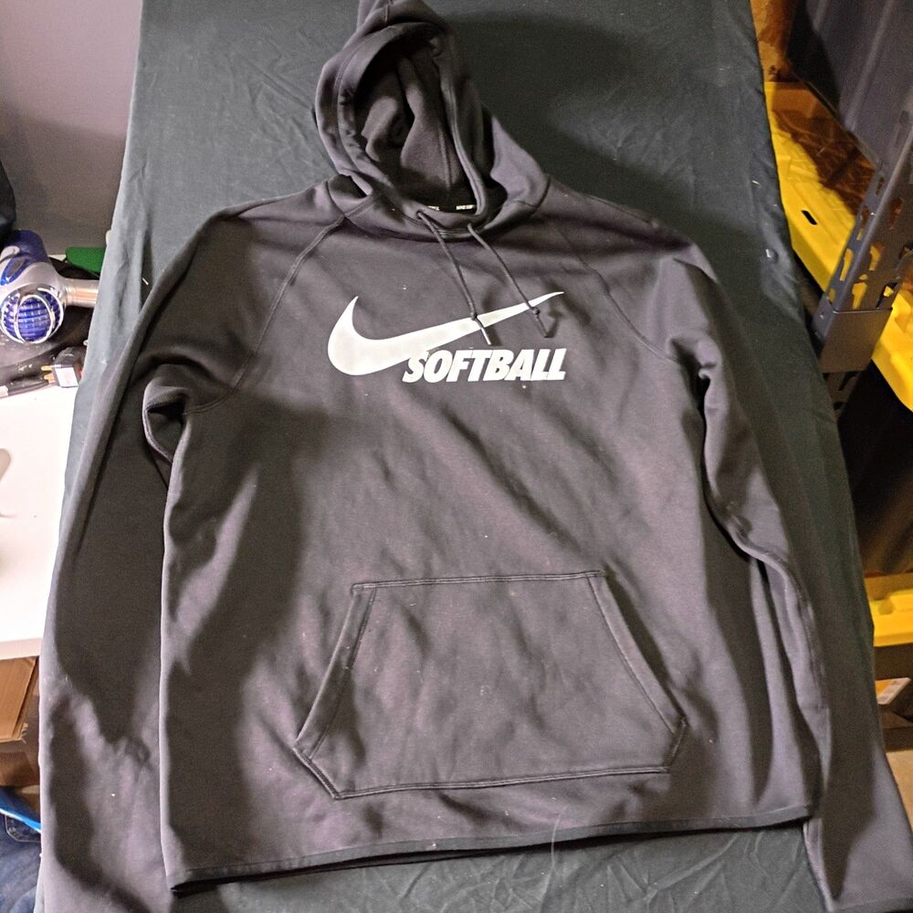 Nike Dri-FIT Men's L Black Polyester Fleece Pullover Hoodie Softball Pockets